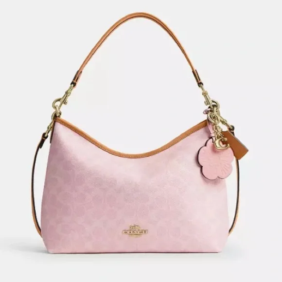 NWT Coach Powder Pink Laurel Signature Shoulder Bag with Flower Charm - Picture 1 of 4
